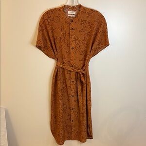 Billy Reid Brown Silk Button-Up Dress w self belt (removable) XS